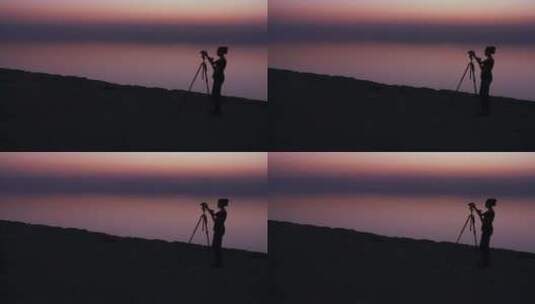 摄影师在海滩拍照高清在线视频素材下载