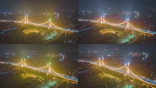 广西贵港罗泊湾大桥航拍夜景延时高清在线视频素材下载
