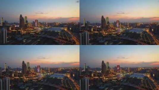 天津城市高楼建筑夜晚航拍高清在线视频素材下载