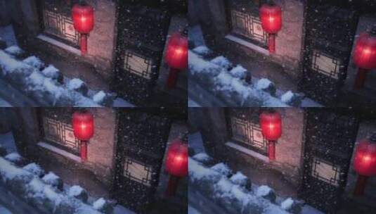 雪中的红灯笼高清在线视频素材下载