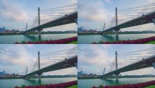 南宁五象大桥邕江风景延时摄影高清在线视频素材下载