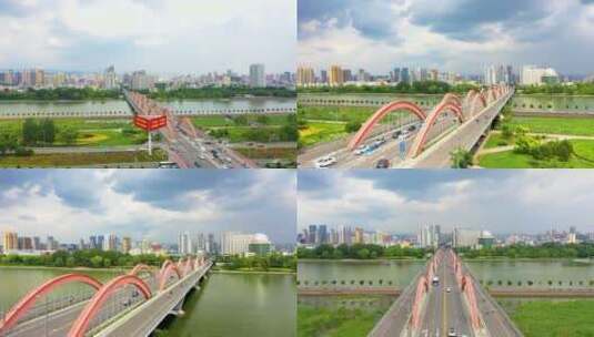 山西省太原市漪汾桥航拍摄影4K高清在线视频素材下载