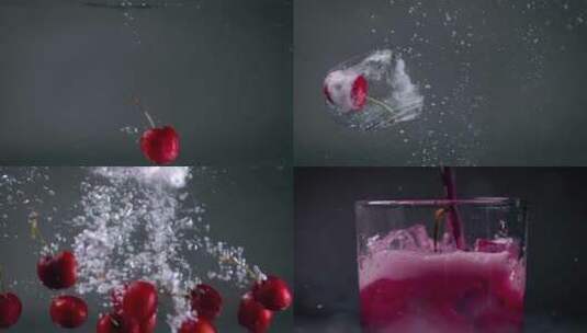 樱桃果汁夏天冰爽饮料视频高清在线视频素材下载