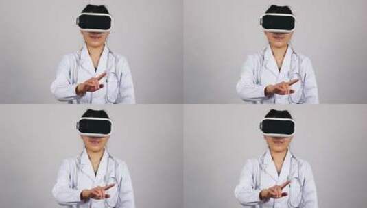 亚洲人中国人女医生戴虚拟现实眼镜模拟体验高清在线视频素材下载