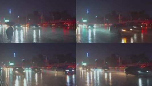 暴雨中夜晚公路车流的车辆高清在线视频素材下载