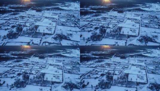 航拍东北林区山村雪景高清在线视频素材下载