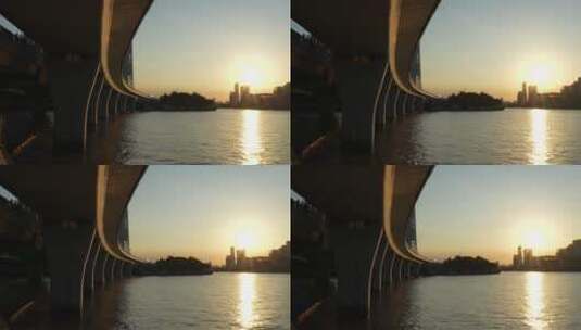 广州珠江沿岸黄昏日落高清在线视频素材下载
