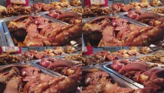 卤肉美食，农贸市场熟食店铺高清在线视频素材下载