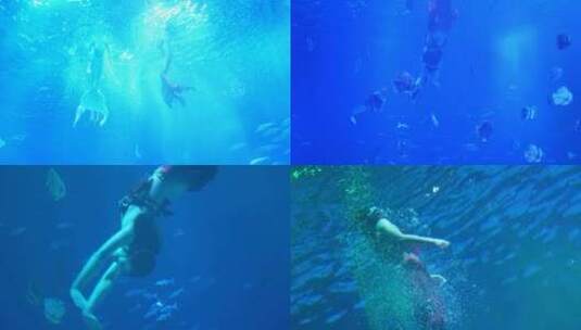 美人鱼表演演出海洋馆海底世界高清在线视频素材下载