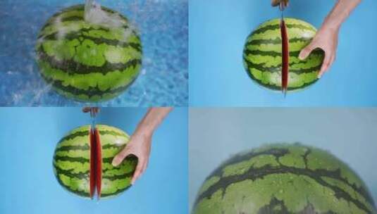 夏日切西瓜无籽西瓜水滴浇水升格实拍高清在线视频素材下载