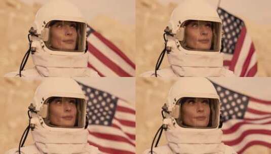 女宇航员对着镜头微笑高清在线视频素材下载
