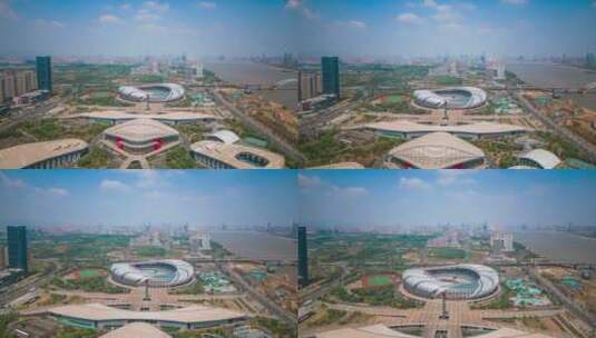 4K航拍江西南昌国际体育中心延时摄影高清在线视频素材下载