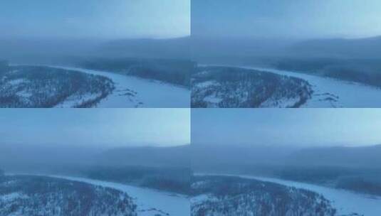 黎明林海雪原蓝色冻雾高清在线视频素材下载
