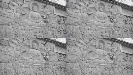 新昌大佛寺石壁上石刻佛像高清在线视频素材下载