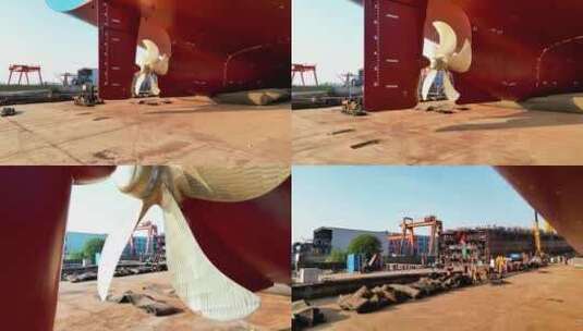 航拍长江港口码头船厂轮船下水仪式江轮海轮高清在线视频素材下载