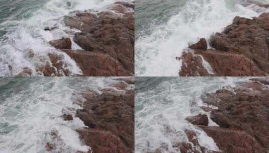 深圳海岸线-大梅沙礁石风起浪涌高清在线视频素材下载