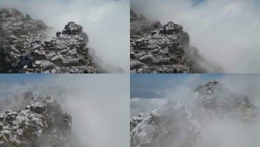 贵州梵净山 冬天 雪 建筑 山顶 云高清在线视频素材下载