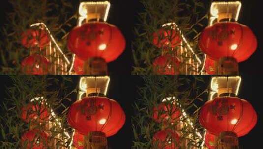 春节夜晚张灯结彩高清在线视频素材下载