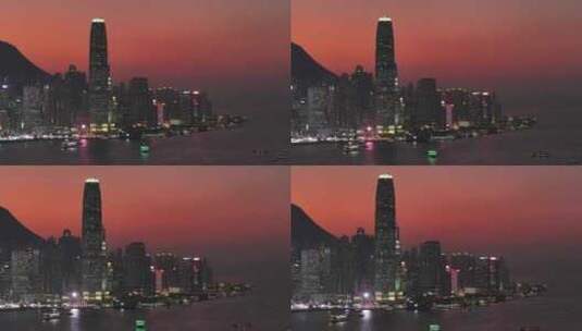 香港维多利亚港夕阳航拍log素材高清在线视频素材下载