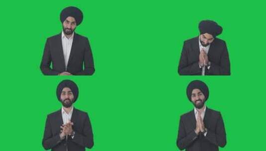 快乐的锡克教印度商人做合十礼绿屏高清在线视频素材下载