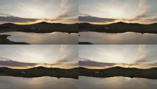 呼伦贝尔自然风光山林湖泊晚霞美景高清在线视频素材下载