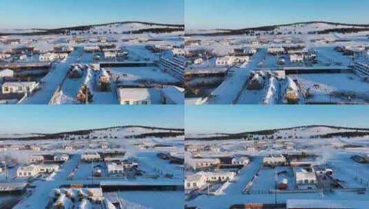 呼伦贝尔冬季苏木嘎查林场山村晨景高清在线视频素材下载