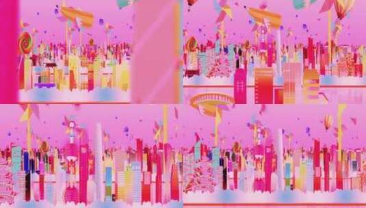 粉色浪漫儿童卡通城市舞台场景背景音乐素材高清在线视频素材下载