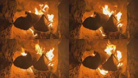 农村柴火灶台火焰高清在线视频素材下载