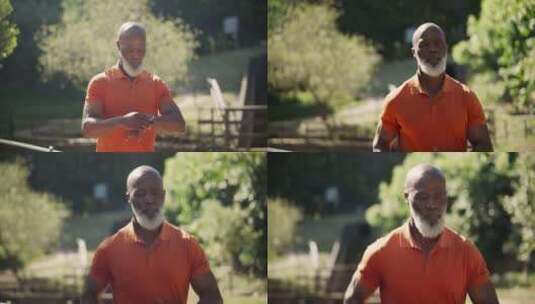 非洲男人，退休后带着手表健身和跑步高清在线视频素材下载