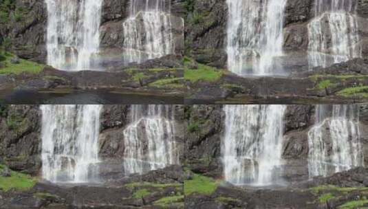 挪威劳克兰斯福森瀑布底部的镜头。水花溅入高清在线视频素材下载