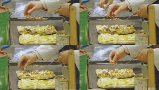 厨师制作披萨意大利披萨美食特写高清在线视频素材下载