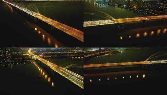 杭州钱塘江九堡大桥夜景车流延时高清在线视频素材下载