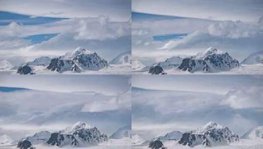 雪中白蓝冰川冰山顶的时间推移。积云越过冰高清在线视频素材下载