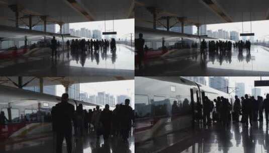 高铁上车剪影对比下的旅途南京南高清在线视频素材下载