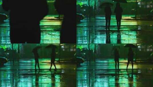 下完雨的街道霓虹闪烁高清在线视频素材下载