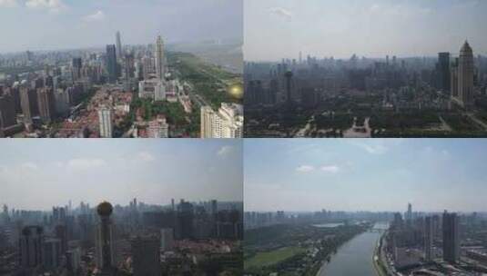 航拍湖北武汉汉口城市地标高楼高清在线视频素材下载