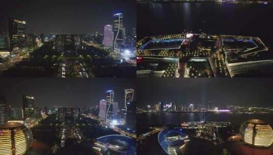 航拍浙江杭州市民广场城市阳台夜景高清在线视频素材下载