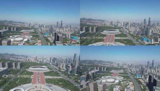 航拍济南奥林匹克体育中心济南新城高清在线视频素材下载