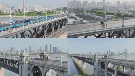 武汉马拉松精英选手跑过武汉长江大桥综合高清在线视频素材下载