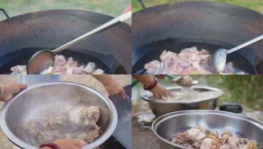 4K美女在煮柴火鸡（慢镜头）高清在线视频素材下载