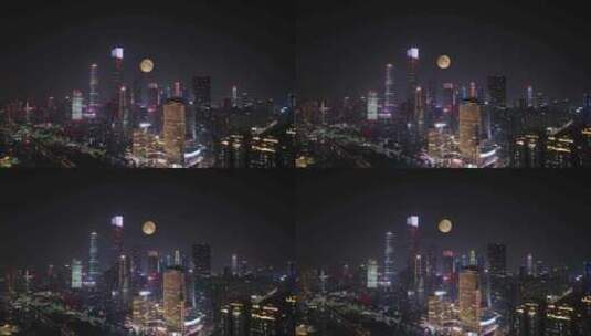 广州城市月亮延时夜景城市中秋节月亮升起来高清在线视频素材下载