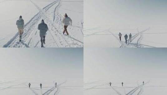 人们在雪地上奔跑的视频高清在线视频素材下载