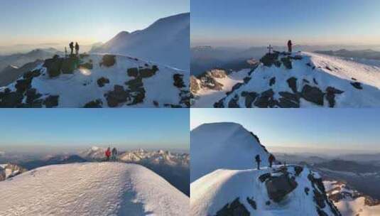 一群人站在雪山之巅高清在线视频素材下载