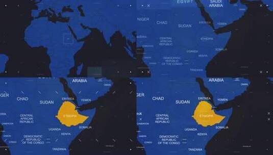 埃塞俄比亚地图黑色和蓝色打破新闻风格高清在线视频素材下载