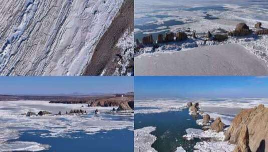 冰雪覆盖的海面 岩石 海冰 大连排石景区高清在线视频素材下载