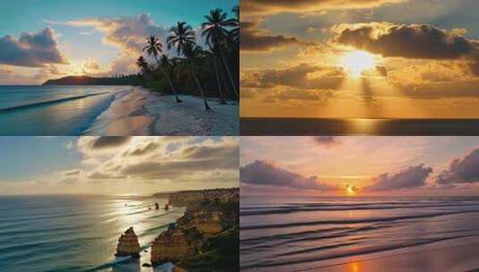 大美中国壮丽海岸线海浪日出日落纪录片高清在线视频素材下载