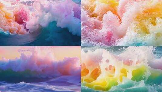 梦幻海浪色彩斑斓 泡沫海洋奇景海洋艺术视高清在线视频素材下载