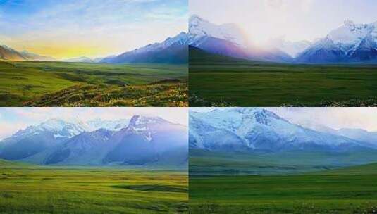 草原雪山自然风光全景高清在线视频素材下载