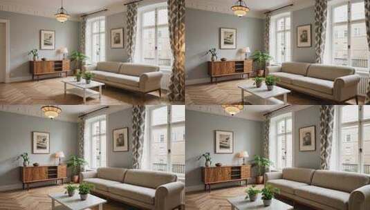 北欧风客厅家居装饰实景高清在线视频素材下载