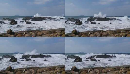 巨浪撞击着岩石高清在线视频素材下载